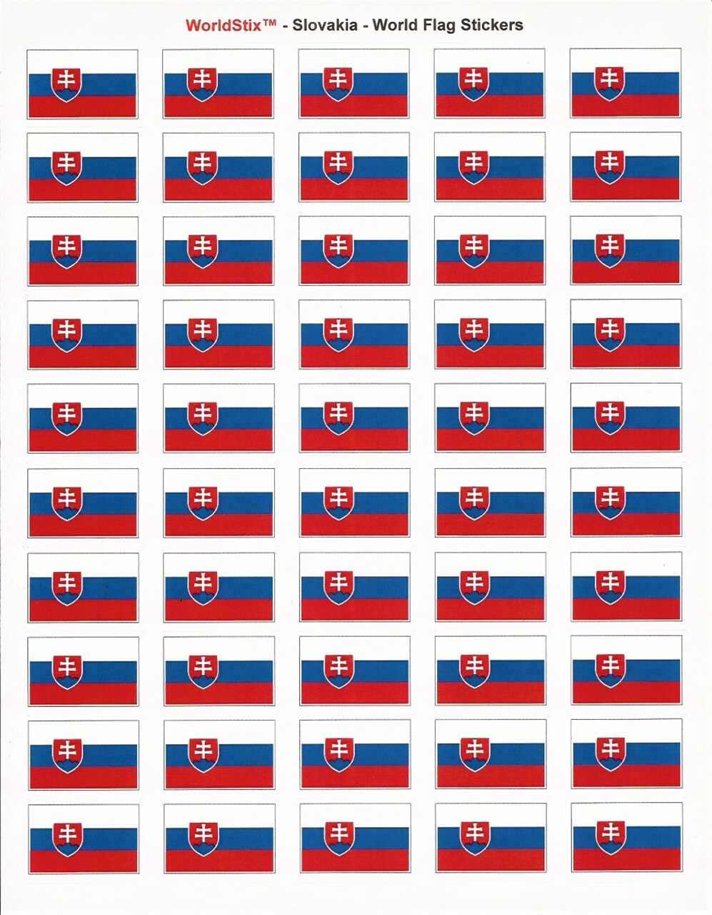 100 Slovakia Flag Stickers, Two Sheets of 50, 1.5" x 1" Made in America Self Adhesive Country Flag Scrapbook Stickers, Two Sheets of 50, 100 Sticker Decal Flags